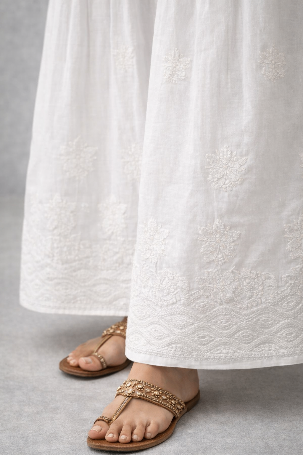 Karigiri White Chikankari Cotton Sharara Pant_KF0205