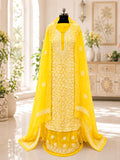 Karigiri Golden Yellow Hand Embroidered Georgette 3-Piece_AFG040