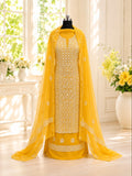 Karigiri Mustard Yellow Hand Embroidered Georgette 3-Piece_AFG022