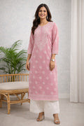 Karigiri Blush Pink Chikankari Cotton Kurti_KF0022