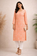 Karigiri Peach Chikankari Cotton Kurti Women_KF0092