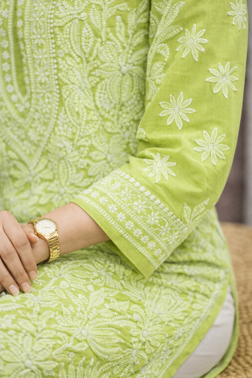 Karigiri Pista Green Chikankari Georgette Kurti_KF0154