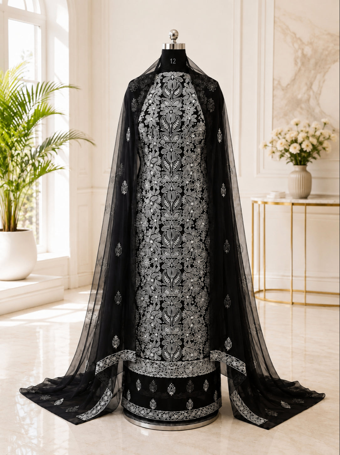 Karigiri Black Hand Embroidered Georgette Chikankari Set_AFG057