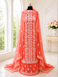 Karigiri Coral Pink Hand Embroidered Georgette Chikankari Set_AFG046