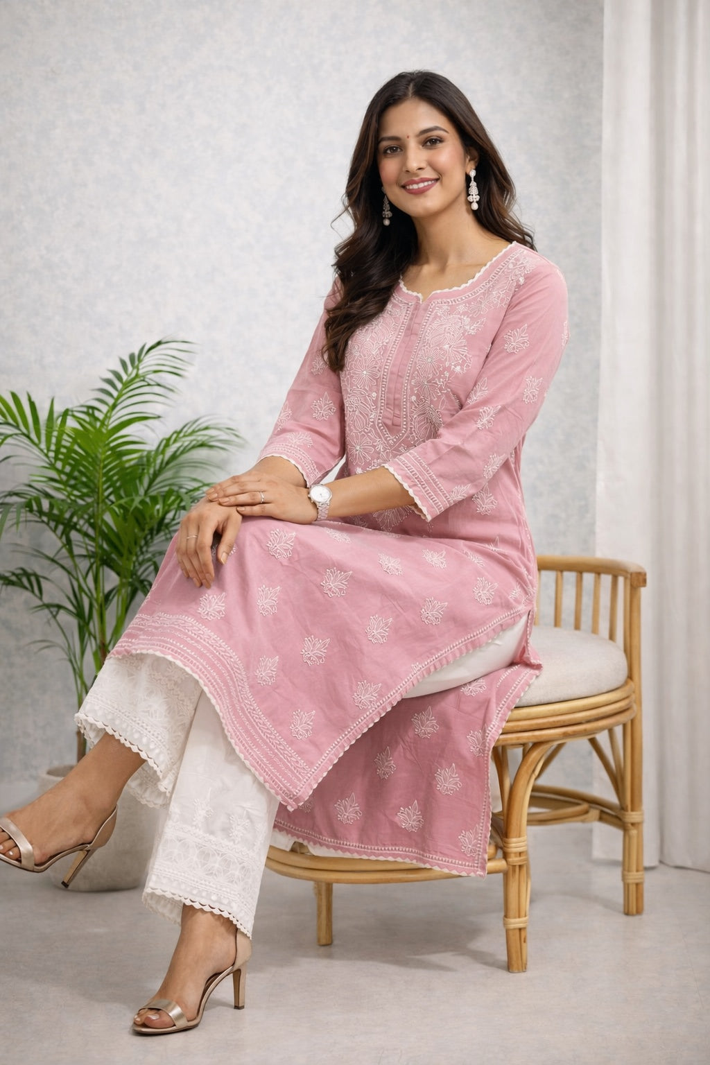 Karigiri Blush Pink Chikankari Cotton Kurti_KF0022