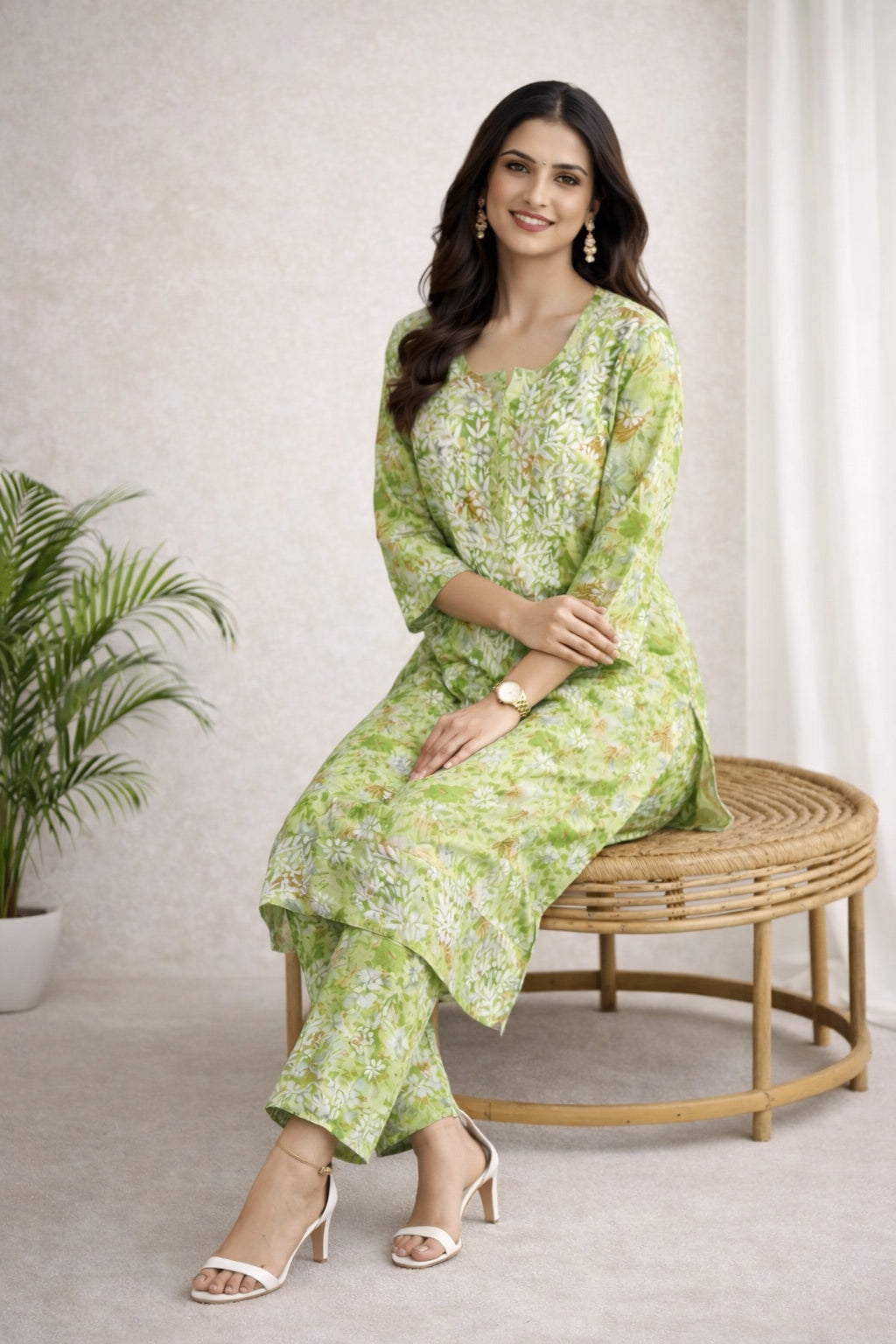 Karigiri Green Chikankari Cotton Kurti Set_KF0032