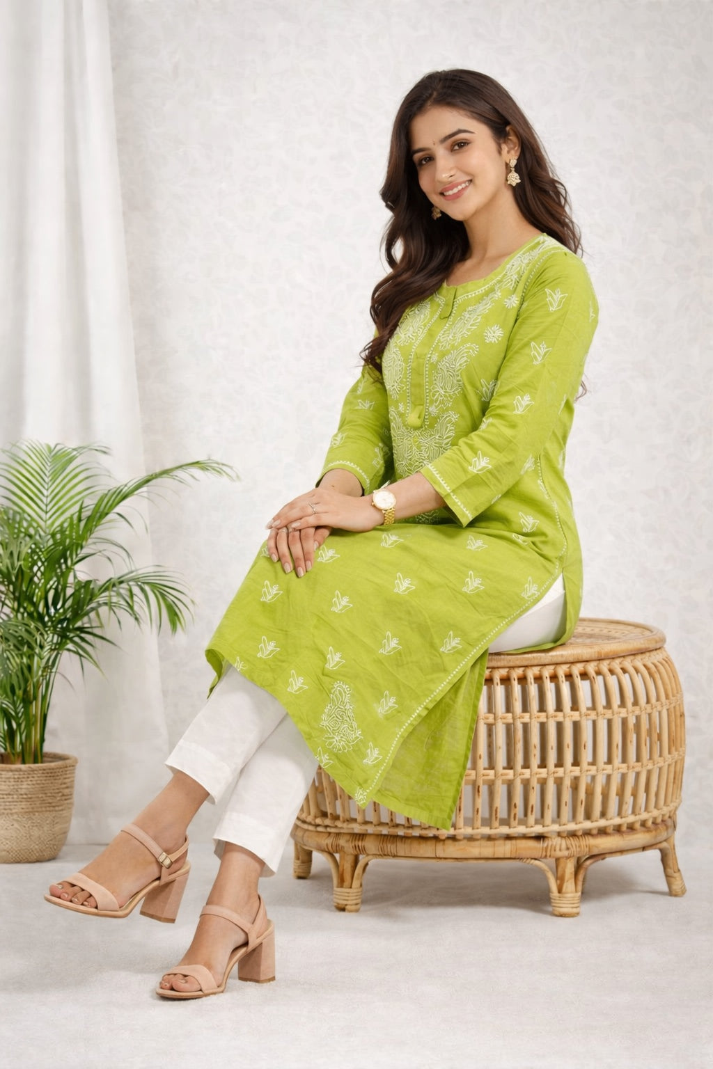 Karigiri Green Chikankari Pure Cotton Kurti_KF0036