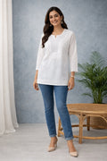 Karigiri White Chikankari Cotton Short Kurti_KF0200