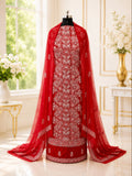 Karigiri Cherry Red Hand Embroidered Georgette Dress Set_AFG051