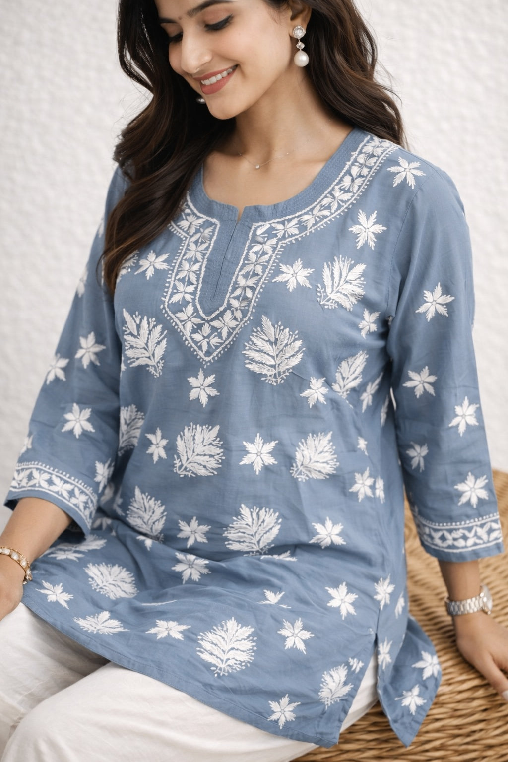 Karigiri Grey Chikankari Rayon Short Kurti_KF0044