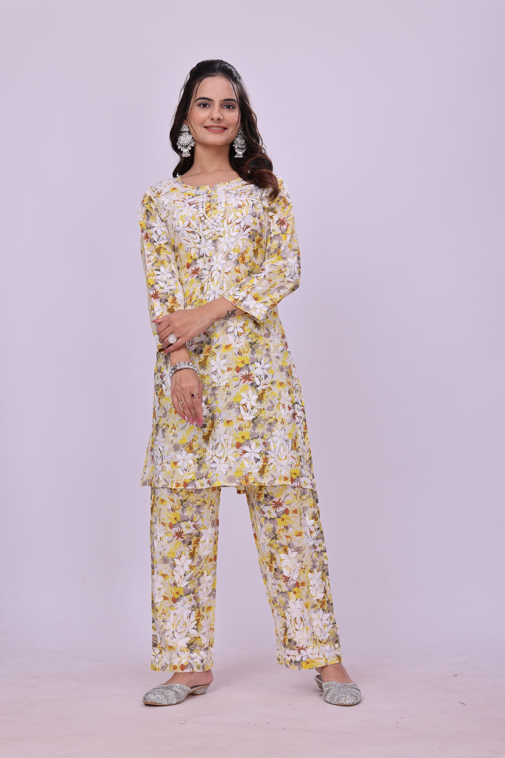Karigiri Yellow Chikankari Cotton Co-Ord Set Women_KF0062