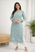 Karigiri Grey Chikankari Cotton Kurti Women_KF0042