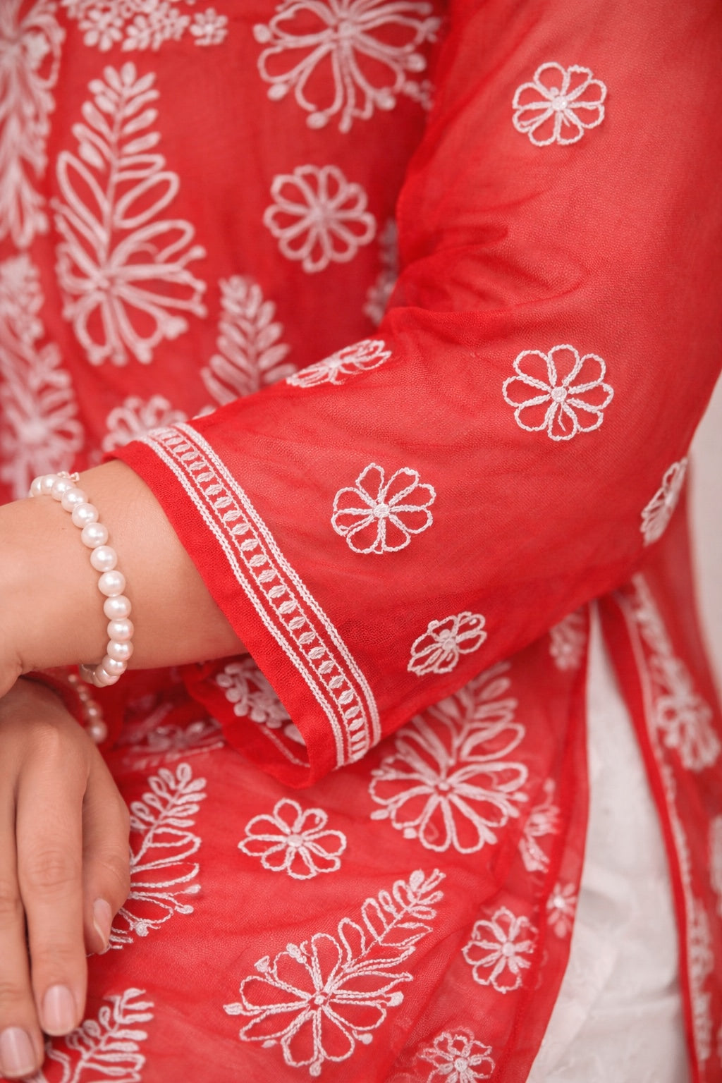 Karigiri Red Georgette Chikankari Kurti for Women_KF0171