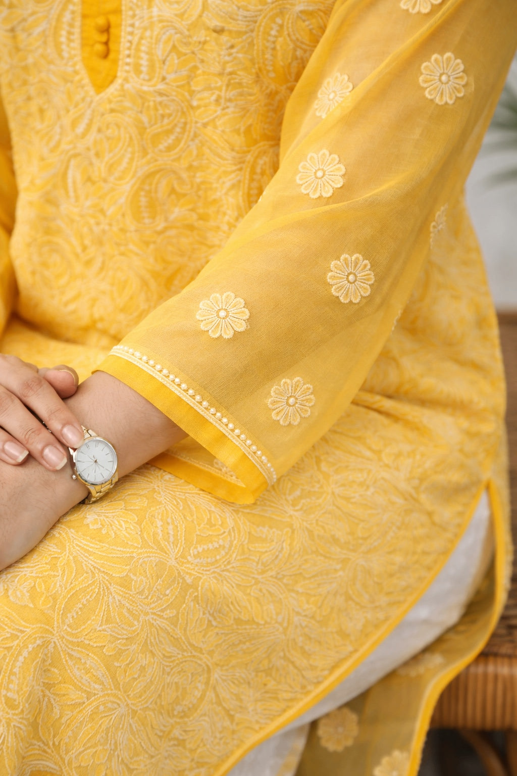 Karigiri Sunshine Yellow Chikankari Georgette Kurti_KF0067
