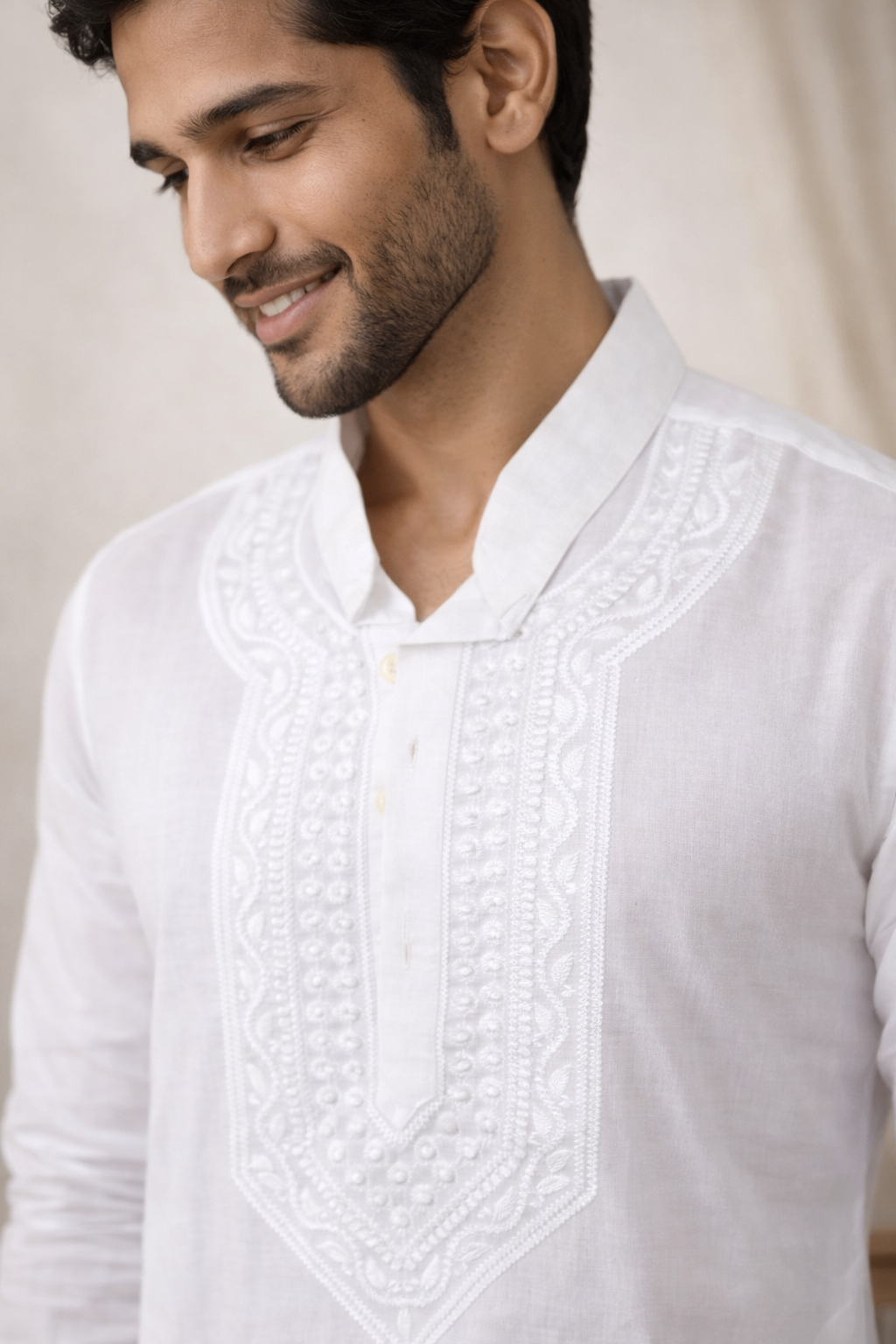 Karigiri White Chikankari Cotton Men's Kurta_KF0203