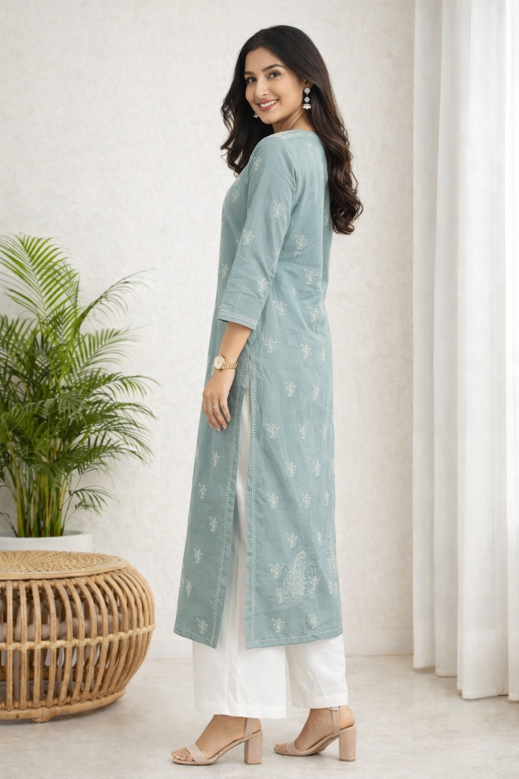 Karigiri Grey Chikankari Cotton Kurti Women_KF0042