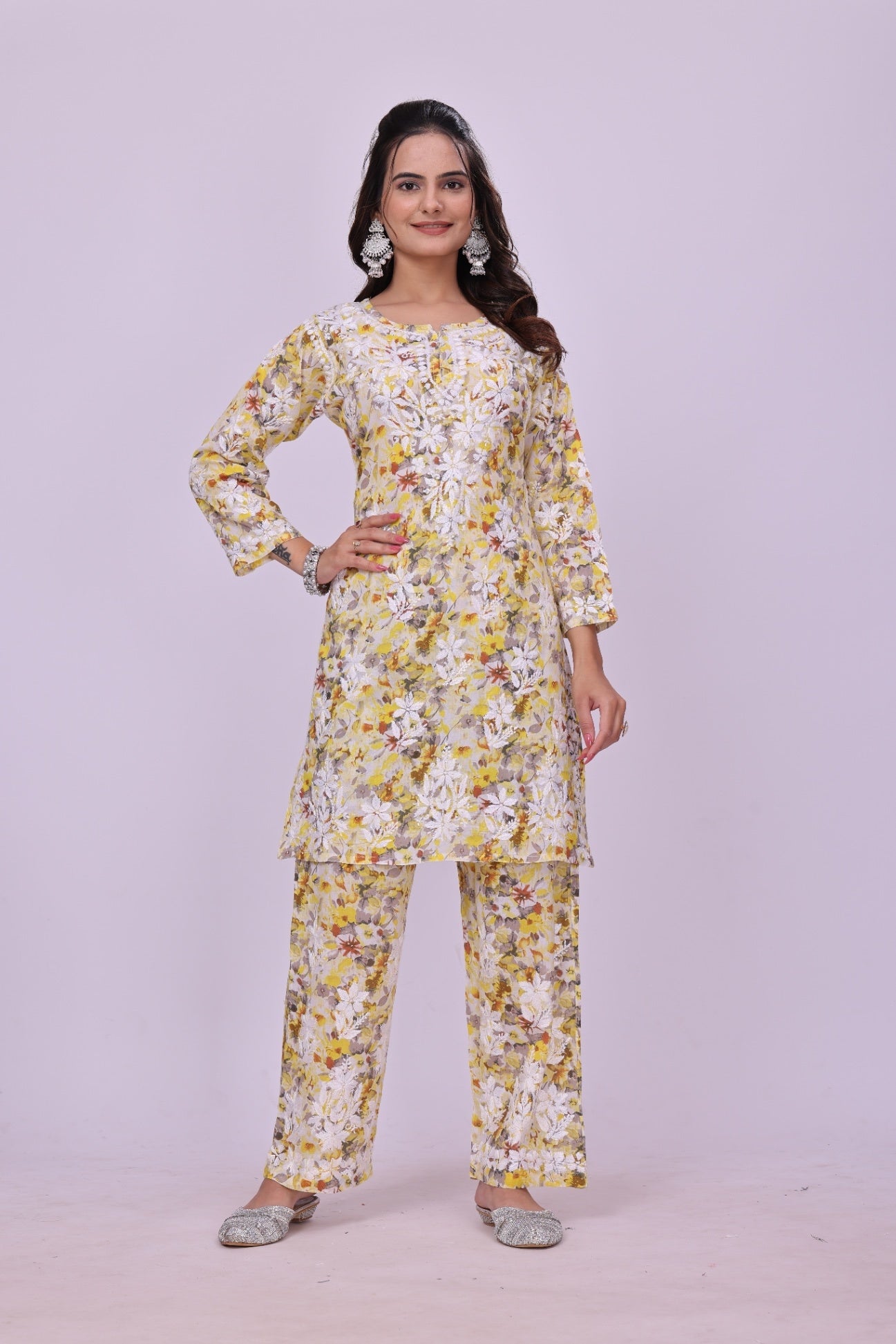 Karigiri Yellow Chikankari Cotton Co-Ord Set Women_KF0062