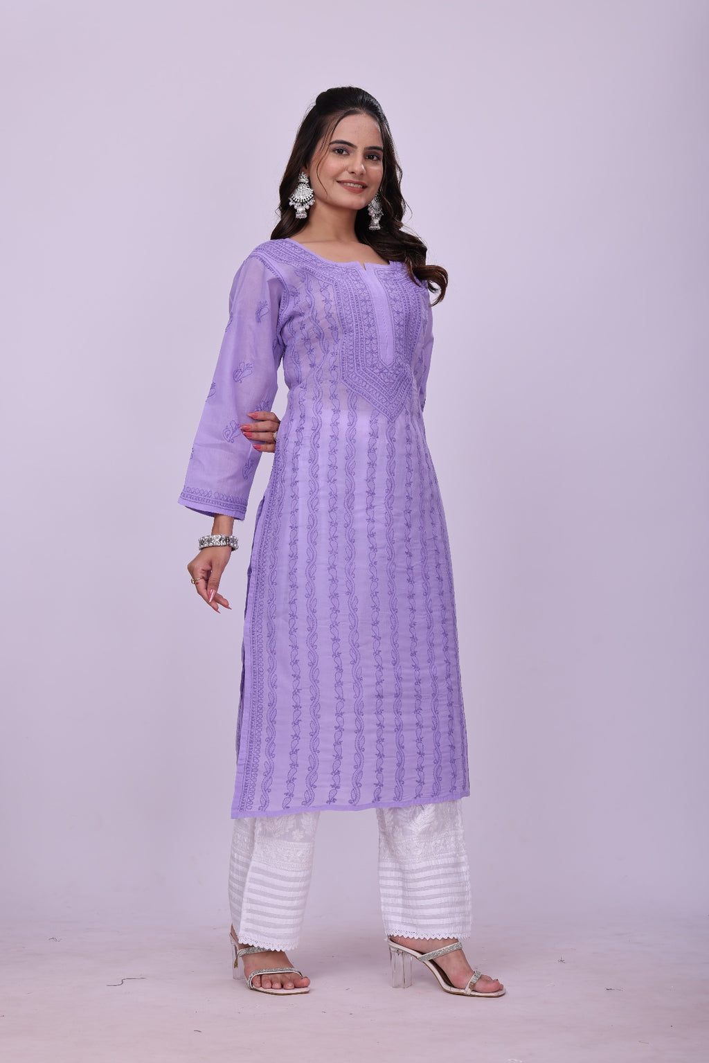Karigiri Lavender Chikankari Pure Cotton Kurta Women_KF0124