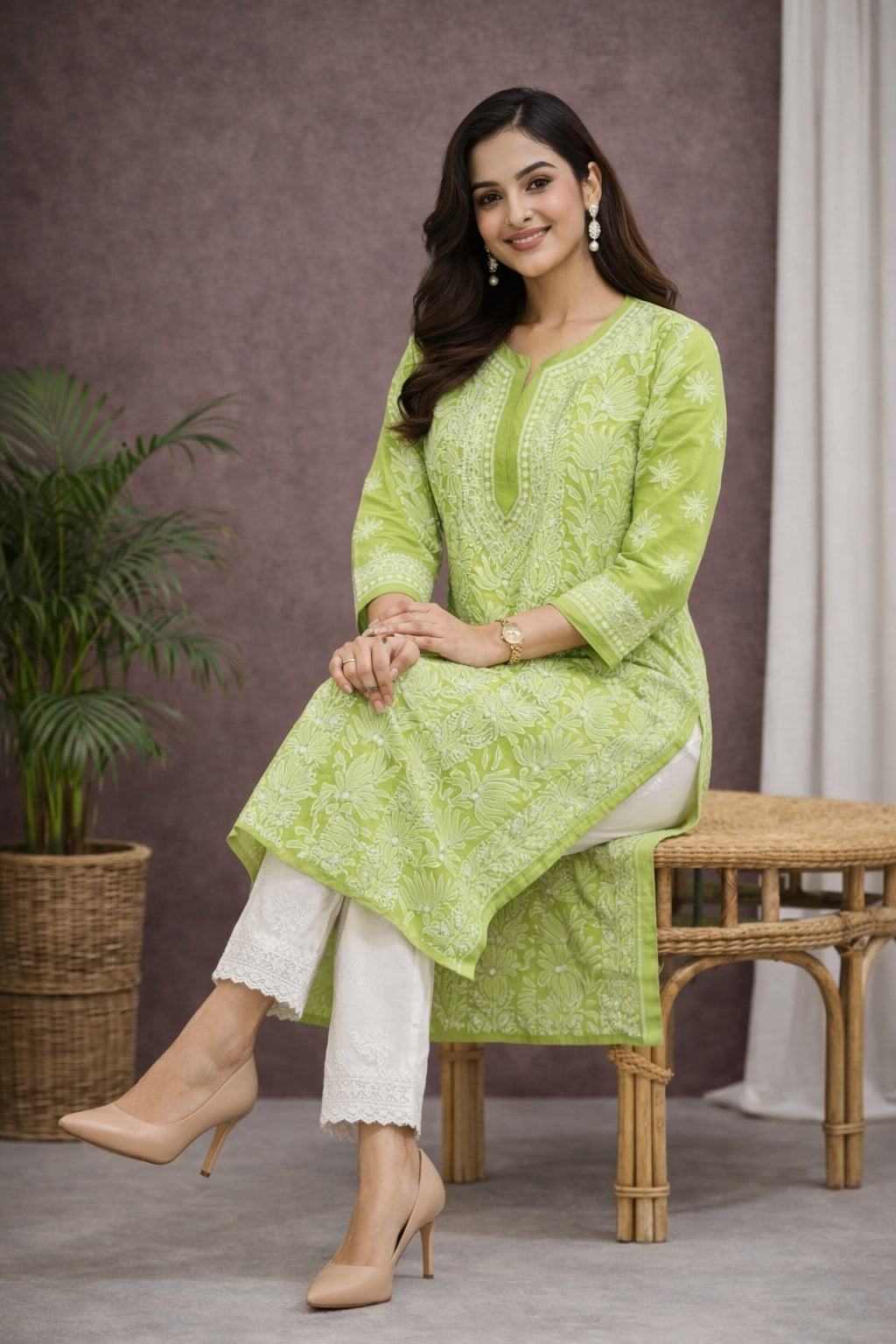 Karigiri Pista Green Chikankari Georgette Kurti_KF0154