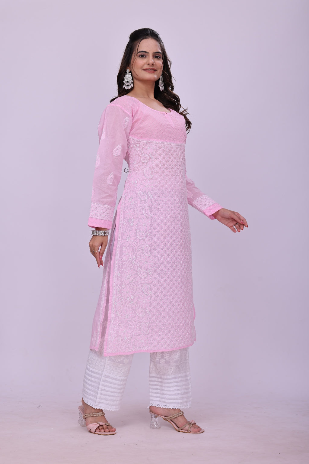 Karigiri Pink Chikankari Pure Cotton Kurta_KF0074