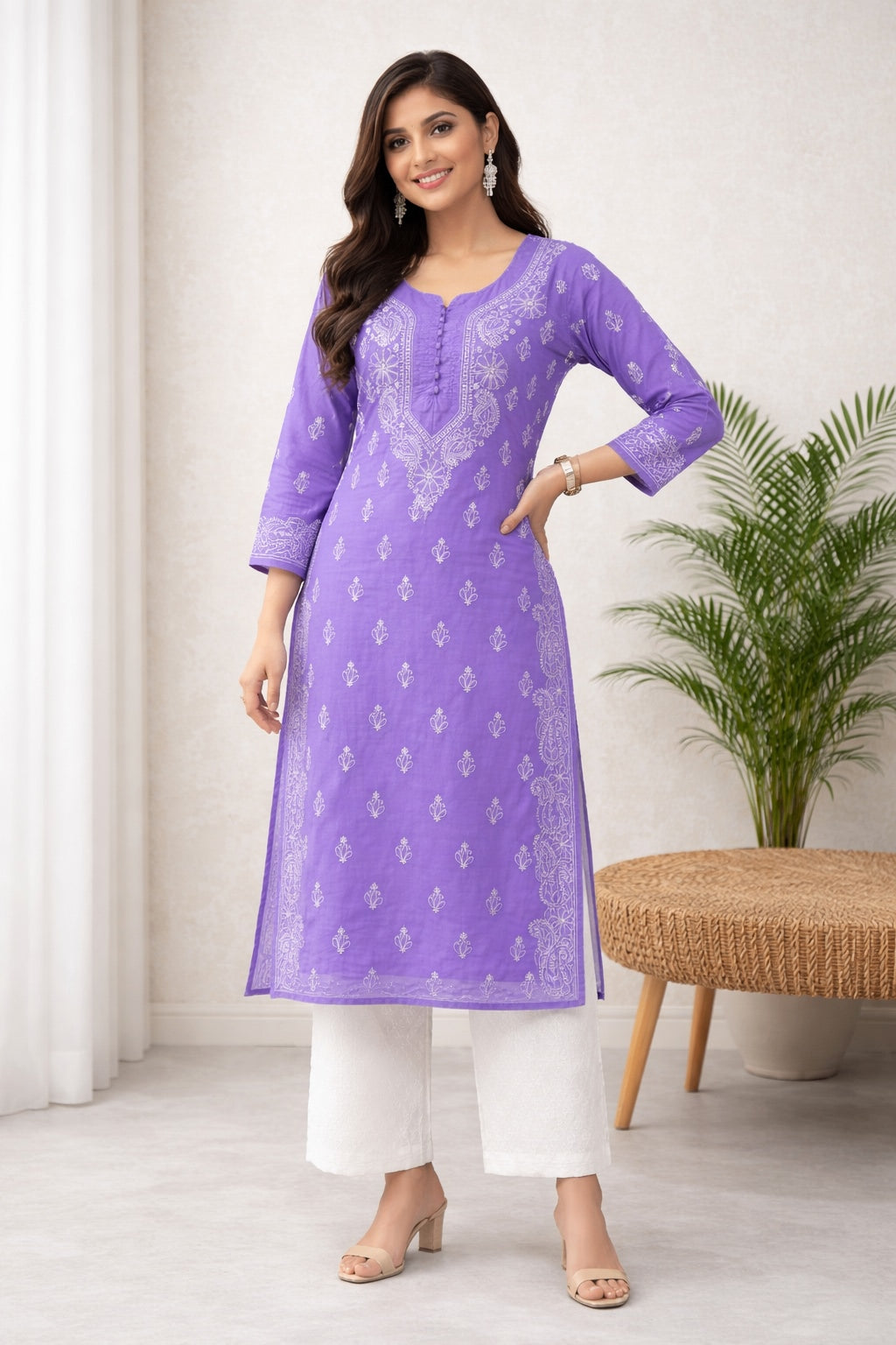 Karigiri Lavender Chikankari Cotton Kurti_KF0113