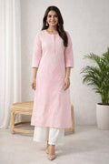 Karigiri Pink Chikankari Cotton Kurti for Women_KF0152