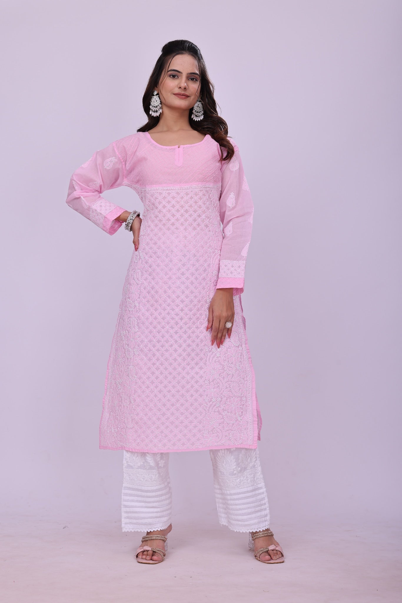 Karigiri Pink Chikankari Pure Cotton Kurta_KF0074