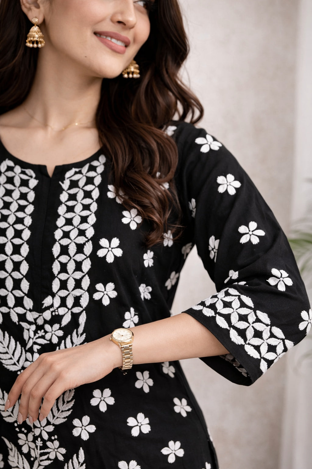 Karigiri Black White Chikankari Cotton Kurti Set_KF0008