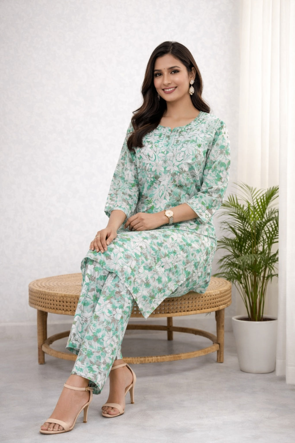 Karigiri Mint Green Chikankari Cotton Co-ord Set_KF0127