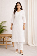 Karigiri White Floral Chikankari Cotton Kurti Set_KF0026