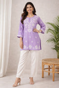 Karigiri Lavender Chikankari Rayon Short Kurti_KF0112