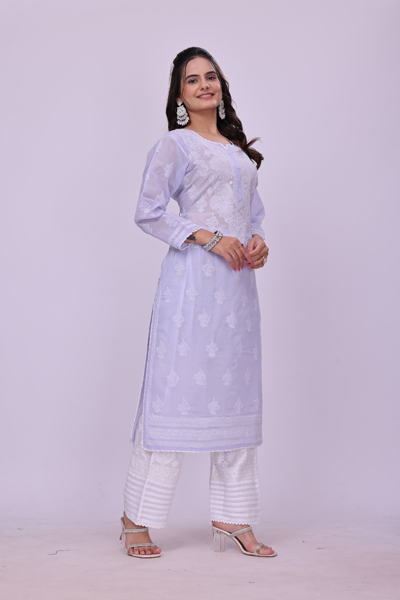 Karigiri Purple Chikankari Pure Cotton Kurta Women_KF0075