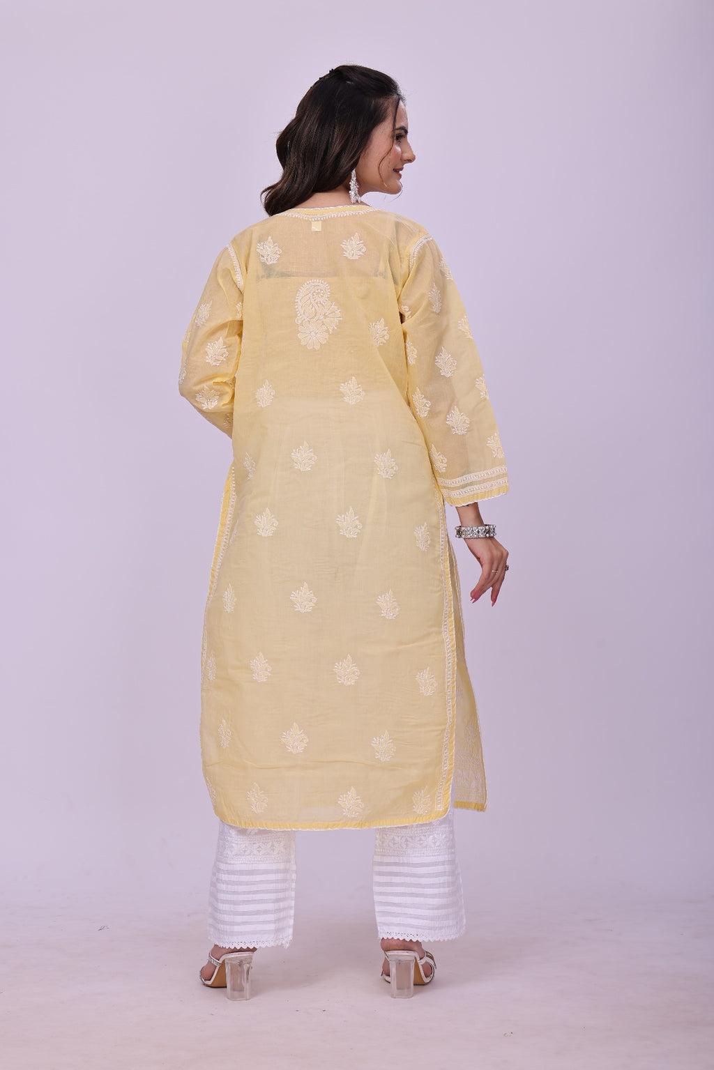 Karigiri Yellow Chikankari Pure Cotton Kurta Women_KF0077