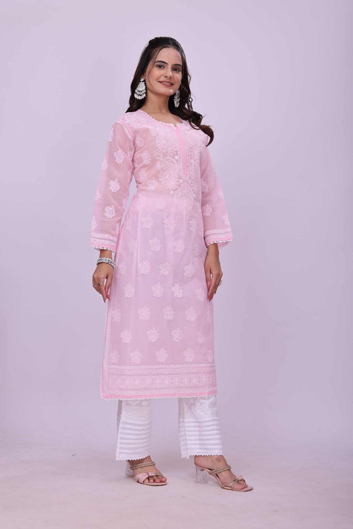 Karigiri Pink Chikankari Pure Cotton Kurta Women_KF0073