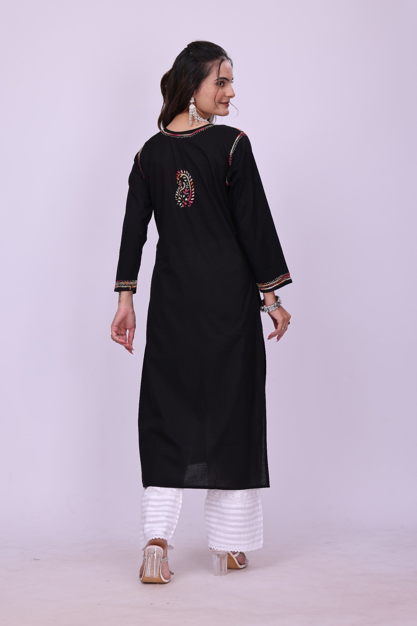 Karigiri Black Lucknowi Chikankari Cotton Kurta KF0211