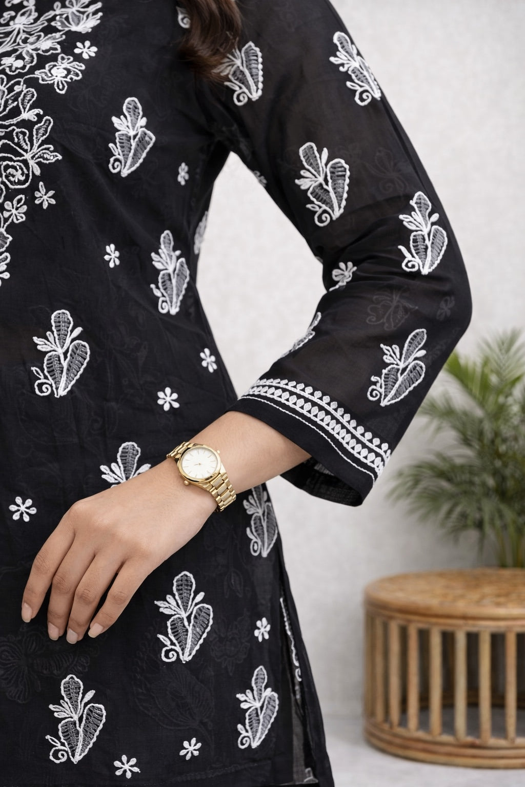 Karigiri Black Chikankari Georgette Short Kurti_KF0013