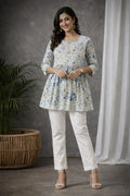 Karigiri Chikankari Printed Cotton Flared Short Kurti_KF0046