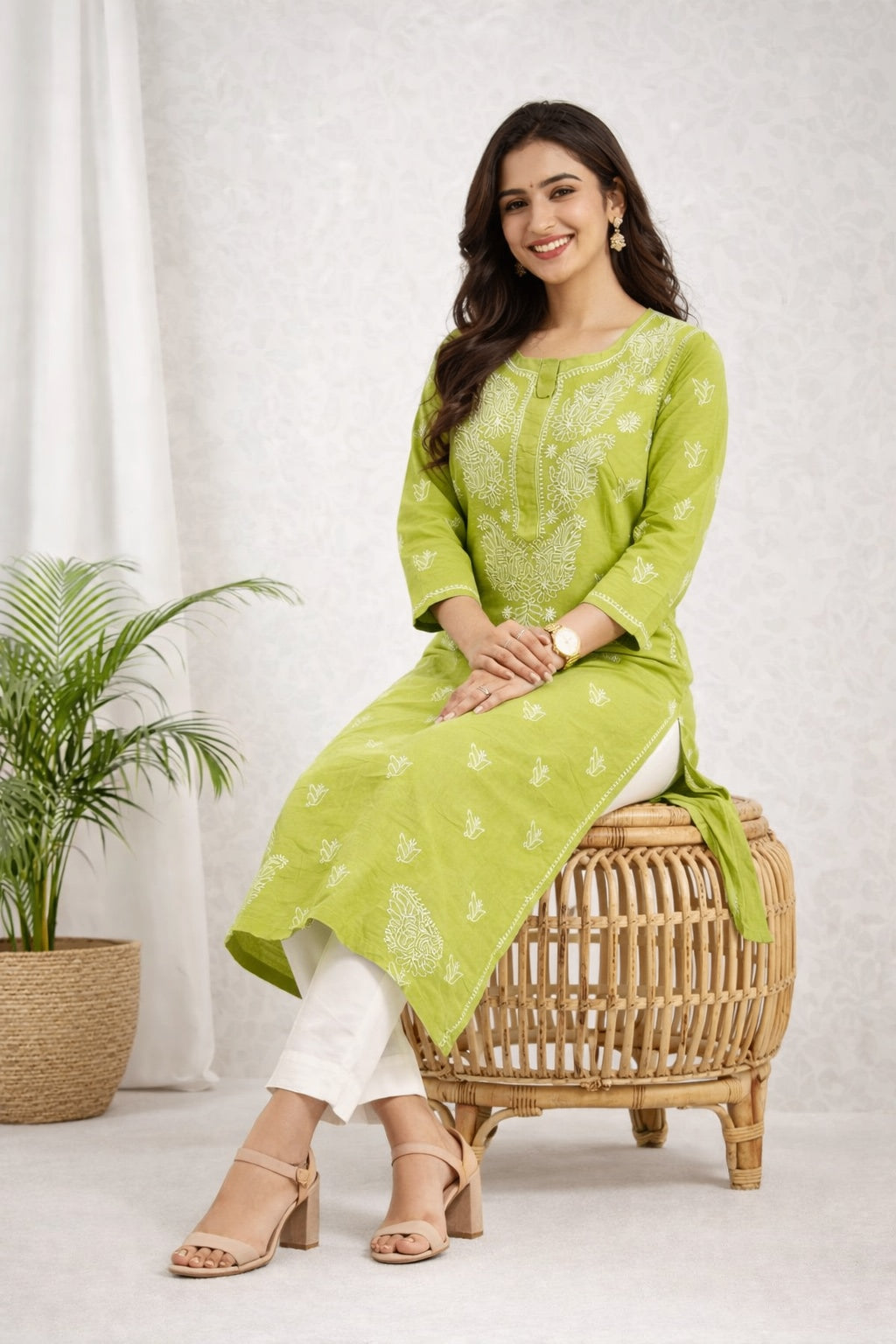 Karigiri Green Chikankari Pure Cotton Kurti_KF0036