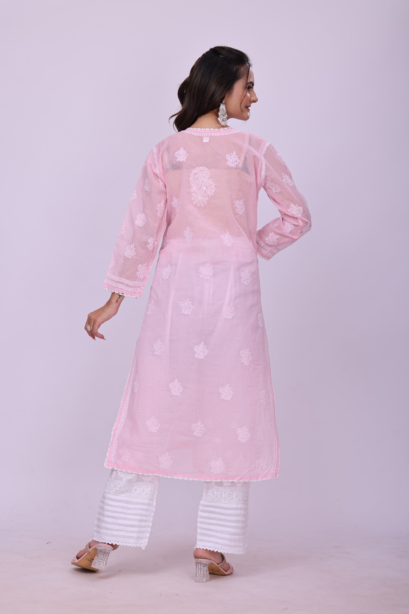 Karigiri Pink Chikankari Pure Cotton Kurta Women_KF0073