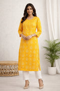 Karigiri Mustard Yellow Chikankari Cotton Kurti_KF0091