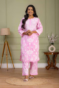 Karigiri Baby Pink Chikankari Hand Embroidered Muslin Kurti Set with White Floral Motifs, 3/4 Sleeves