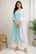 Karigiri Sky Blue Chikankari Cotton Kurti for Women_KF0184