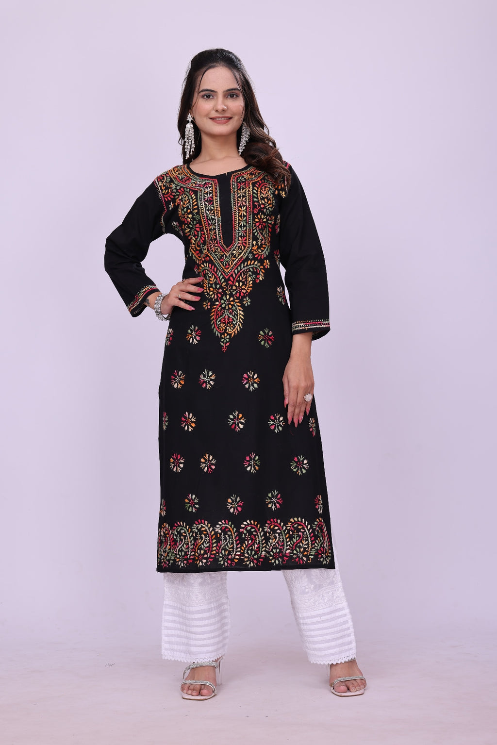 Karigiri Black Lucknowi Chikankari Cotton Kurta KF0211