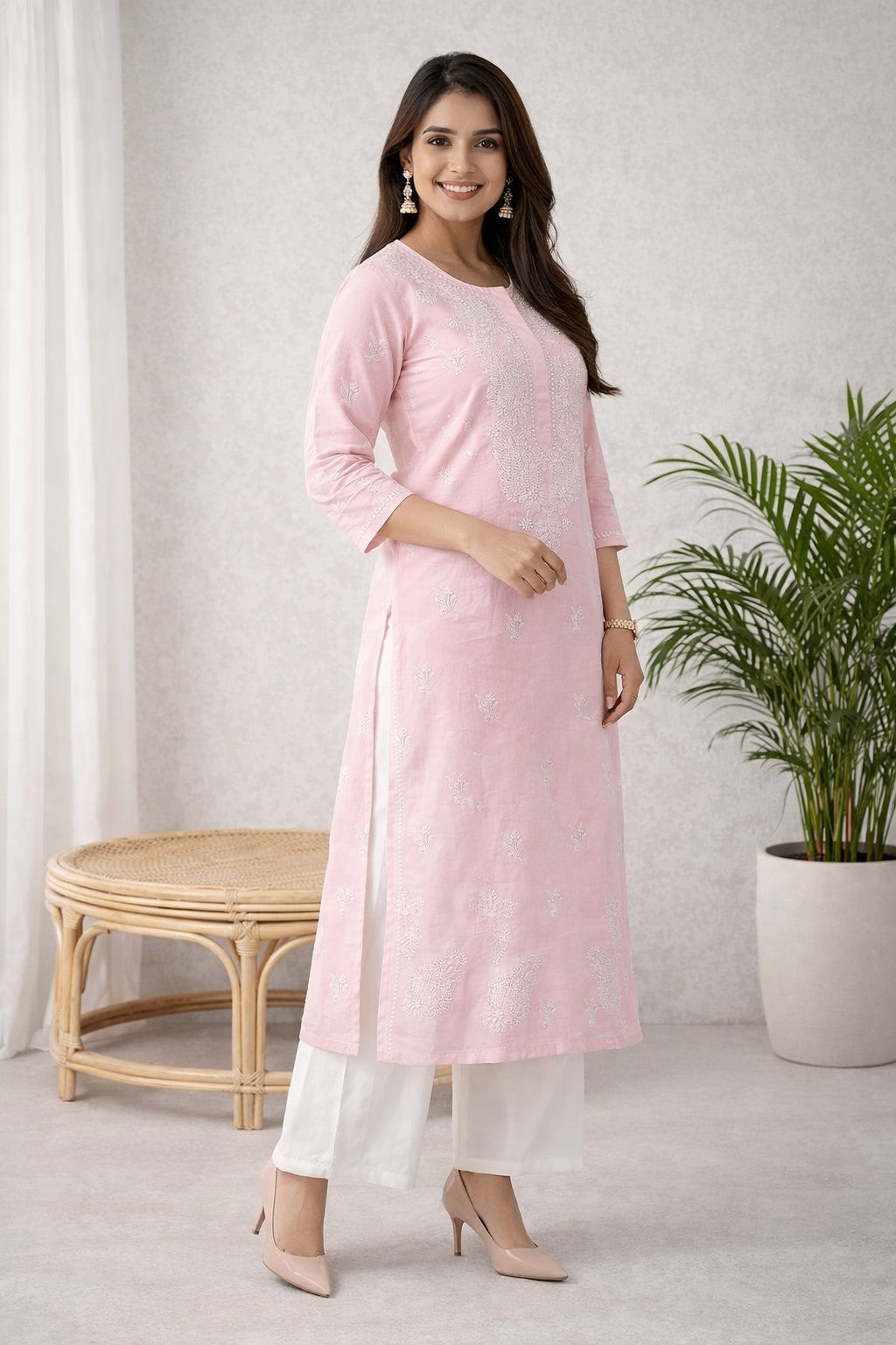 Karigiri Pink Chikankari Cotton Kurti for Women_KF0152