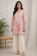 Karigiri Light Pink Floral Chikankari Printed Cotton Short Kurti_KF0116