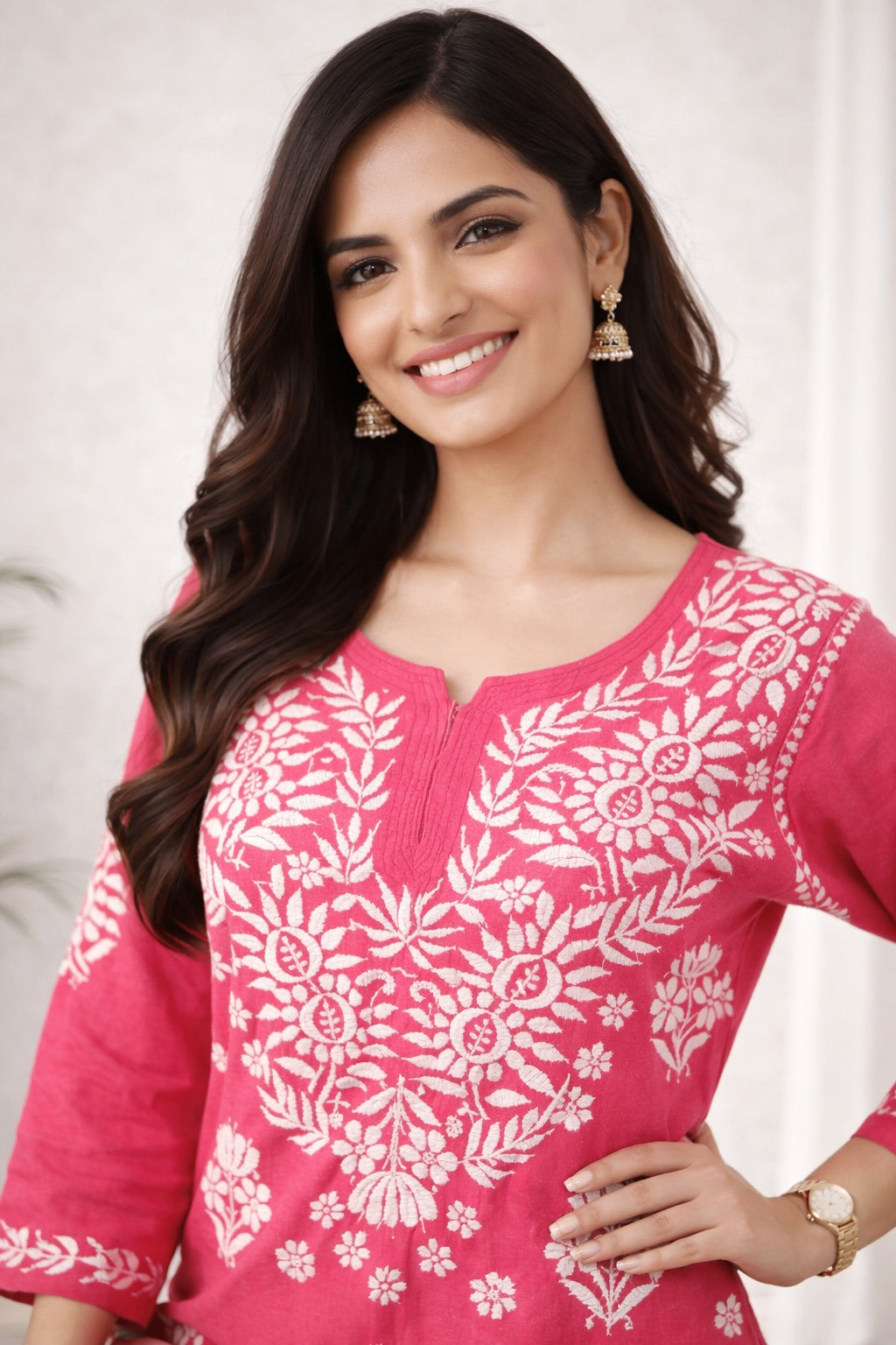 Karigiri Rani Pink Chikankari Kurti Set Soft Mulmul Cotton_KF0162