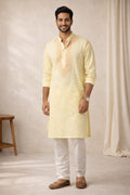 Karigiri Yellow Chikankari Cotton Men's Kurta Full Sleeve_KF0140