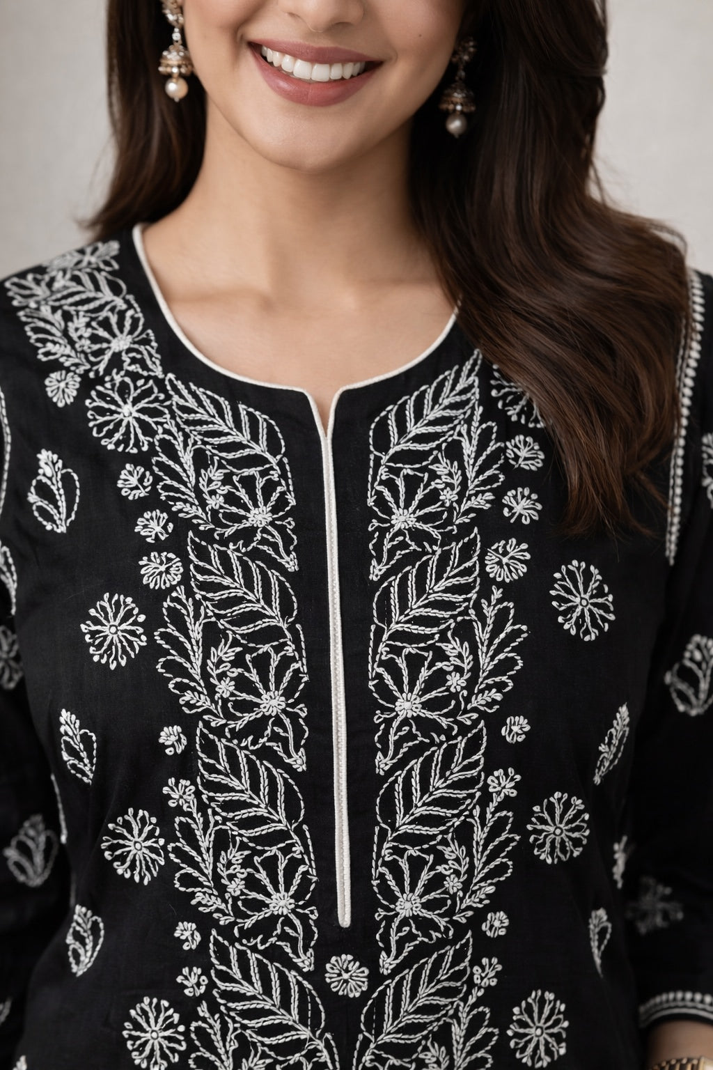 Karigiri Black Chikankari Rayon Cotton Kurti Women_KF0101