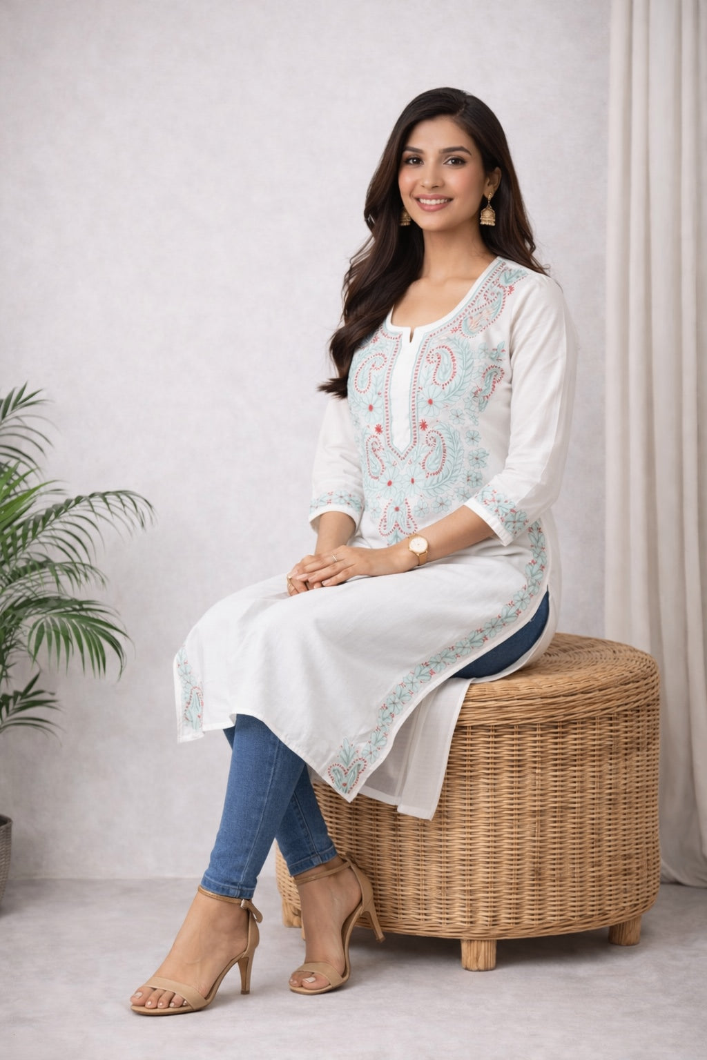 Karigiri White Chikankari Cotton Kurti_KF0193