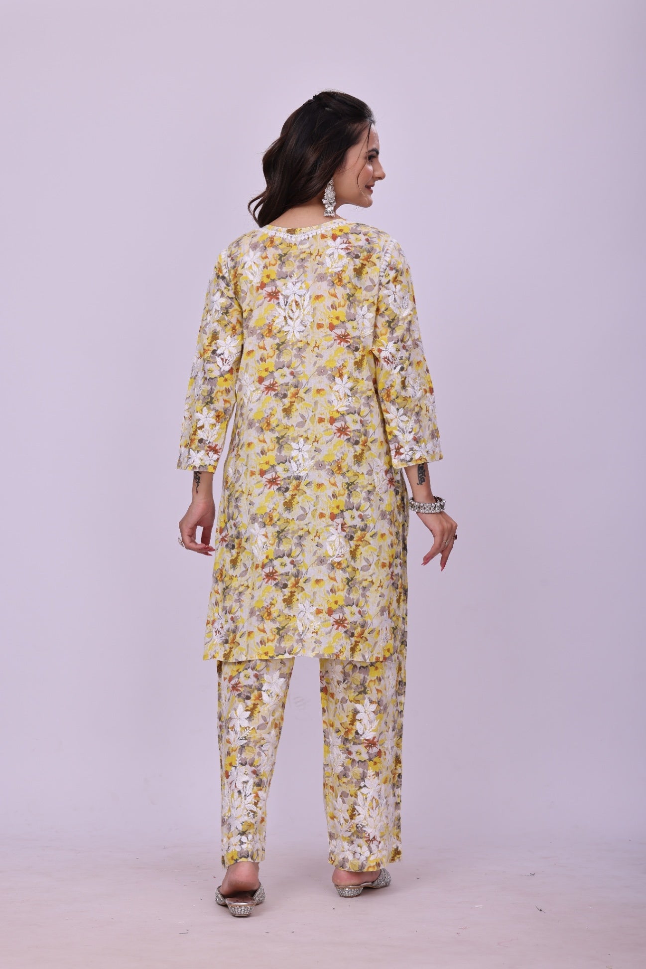 Karigiri Yellow Chikankari Cotton Co-Ord Set Women_KF0062